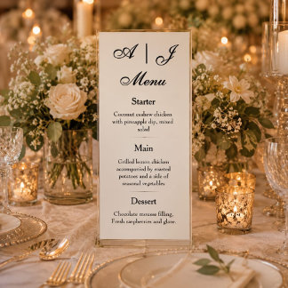 Menu Cardápio de Noiva Minimalista Vintage Monograma Ar