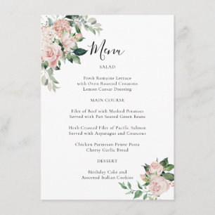 Menu Cardápio de Ocasião Especial Floral Rosa Bege Eleg