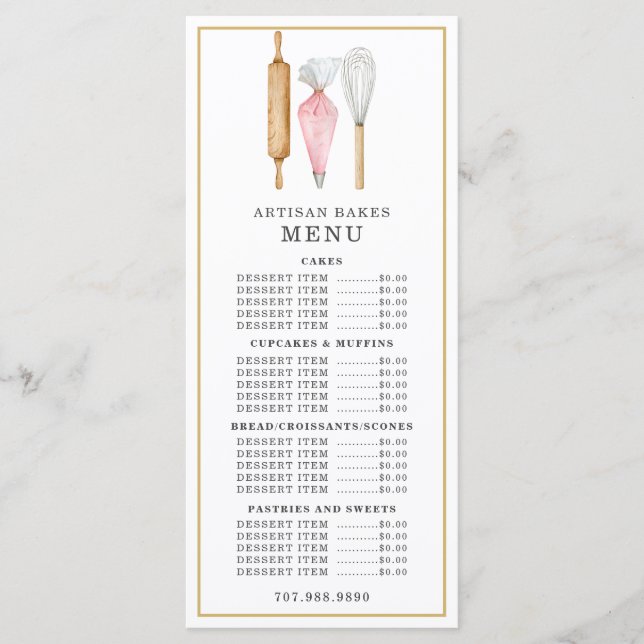 Menu Cardápio de Padaria Confeiteiro Aquarela Utensílio (Frente)