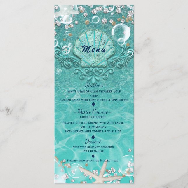Menu Cardápio de Praia Teal Enchanted Sea Starfish & Bu (Frente)