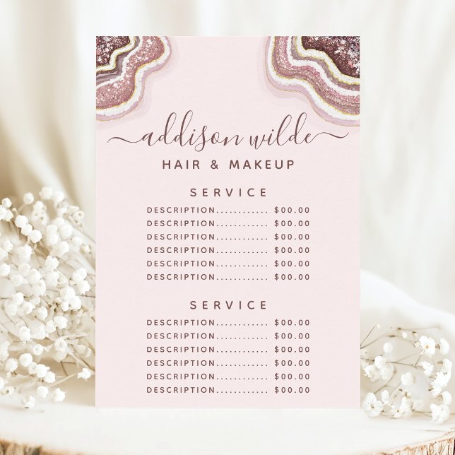 Menu Cardápio de Preços de Serviço de Ágata com Brilho  (Criador carregado)