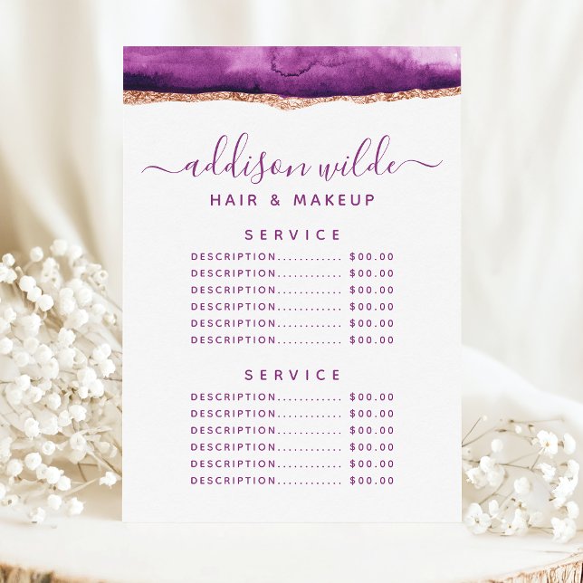 Menu Cardápio de Preços de Serviço de Aquarela Roxo e D (Criador carregado)