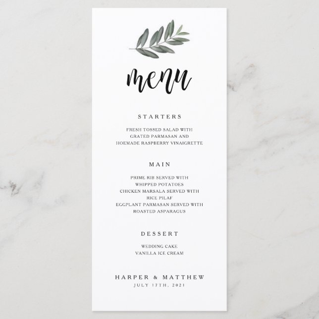Menu Cardápio de Recepção de Casamento com Galho de Aqu (Frente)