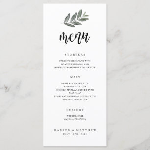 Menu Cardápio de Recepção de Casamento com Galho de Aqu