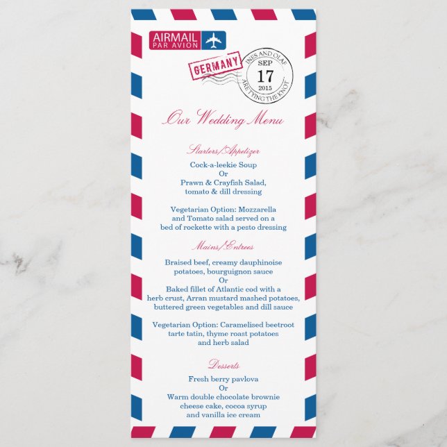 Menu Cardápio de Recepção de Casamento Correio Aéreo Al (Frente)