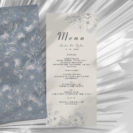 Menu Cardápio de Recepção de Casamento Floral Azul Empo