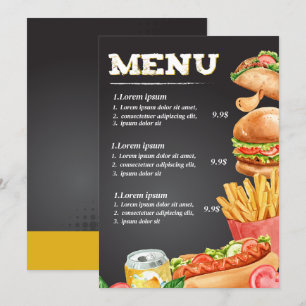 Menu Cardápio de restaurante de fast food