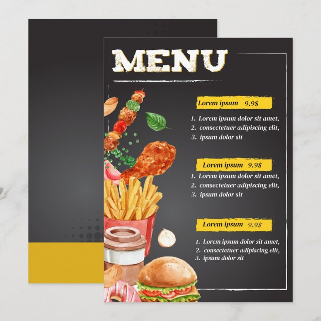 Menu Cardápio de restaurante de fast food (Frente/Verso)