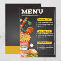 Cardápio de restaurante de fast food