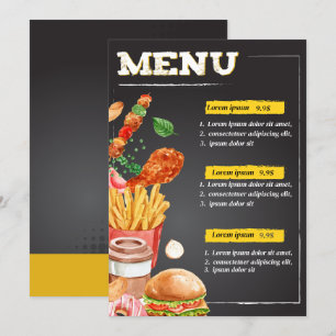 Menu Cardápio de restaurante de fast food