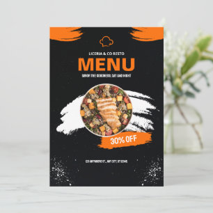 Menu Cardápio de Restaurante Simples Laranja e Preto,Re