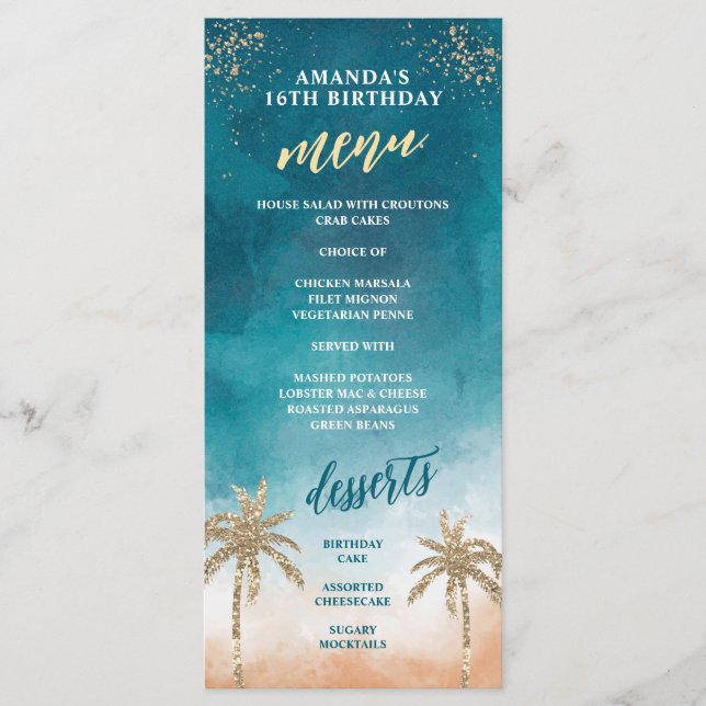 Menu Cardápio Divertido de Praia em Azul Turquesa e Dou (Frente)
