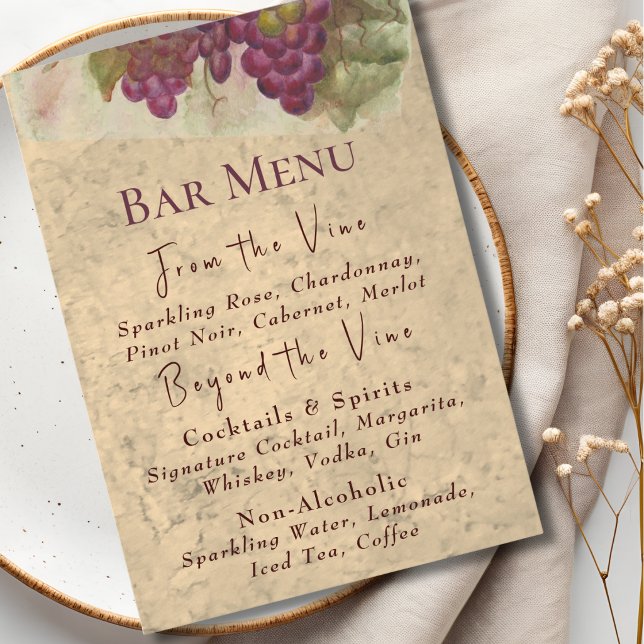 Menu Cardápio do Bar de Bebidas de Casamento Rústico no (Criador carregado)