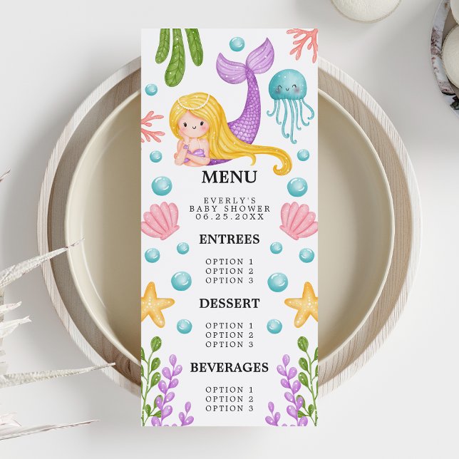 Menu Cardápio do Chá de Bebê do Oceano da Sereia (Criador carregado)