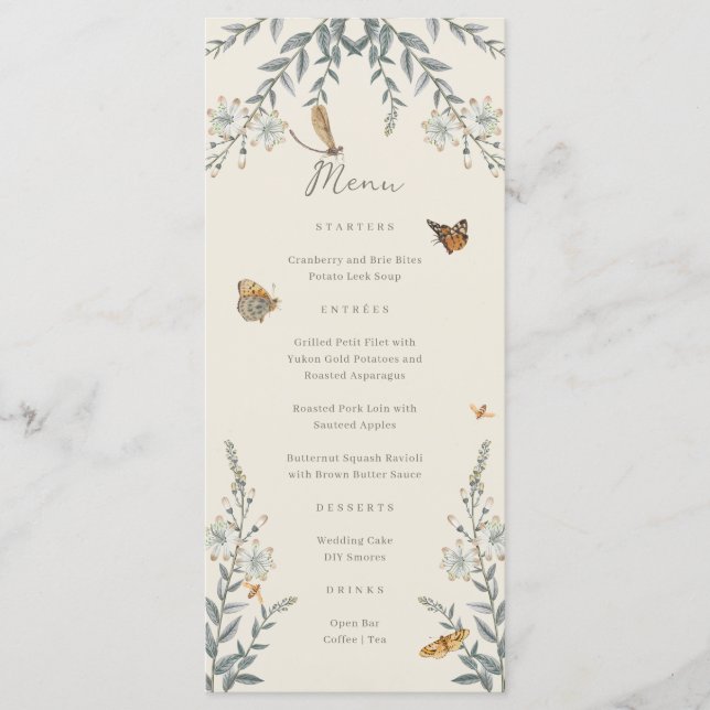 Menu Cardápio do Chá de Bebê Little Love Bug Wildflower (Frente)