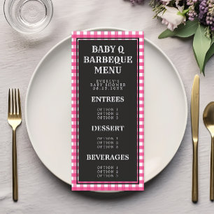 Menu Cardápio do Chá de Bebê Xadrez Rosa Baby Q