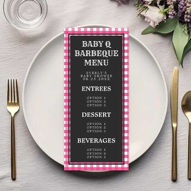 Menu Cardápio do Chá de Bebê Xadrez Rosa Baby Q (Criador carregado)