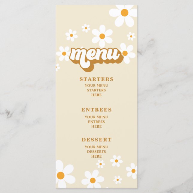 Menu Cardápio do Chá de Noiva Retro Daisy (Frente)