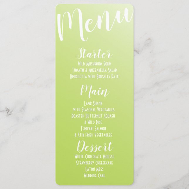 Menu Cardápio Elegante com Efeito Ombre em Verde Lima (Frente)