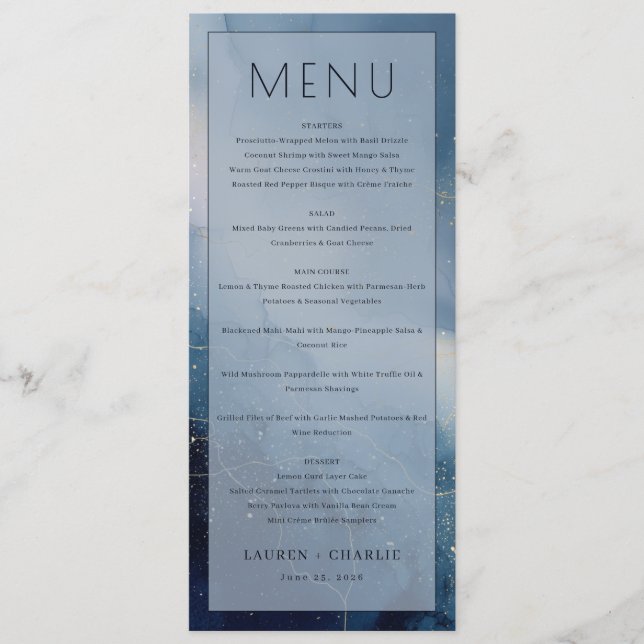 Menu Cardápio Elegante em Aquarela Azul (Frente)