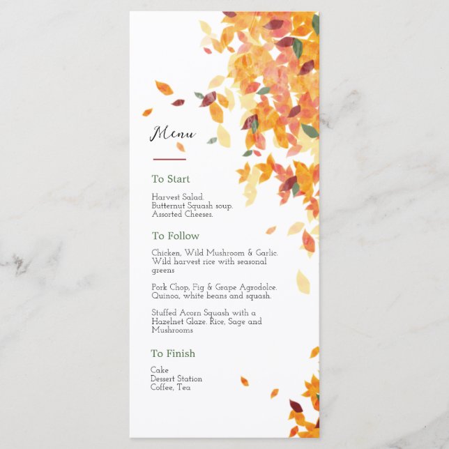 Menu Cardápio Elegante Folhas de Auburn (Frente)