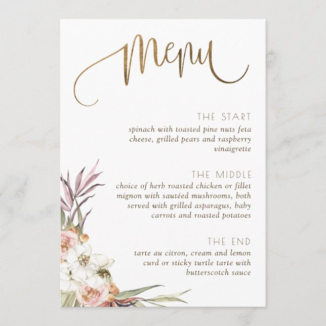 Menu Cardápio Elegante/Placa de Identificação Folhas de (Frente)