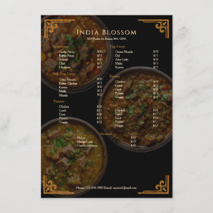 Menu Cardápio Fixo de Restaurante Indiano Moderno Elega