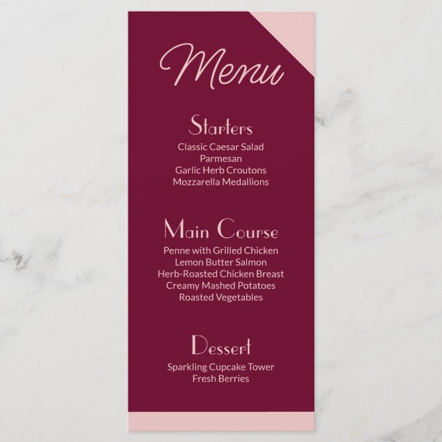 Menu Cardápio Flat Rosa Claro Burgundy Escuro (Frente)