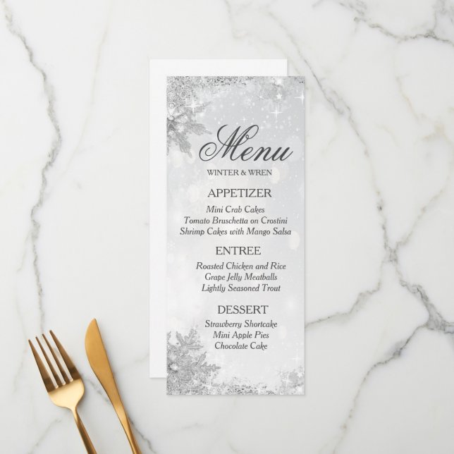 Menu Cardápio Floco de Neve Geado de Inverno (Frente/Verso In Situ)