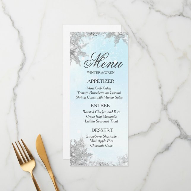 Menu Cardápio Floco de Neve Geado de Inverno (Frente/Verso In Situ)