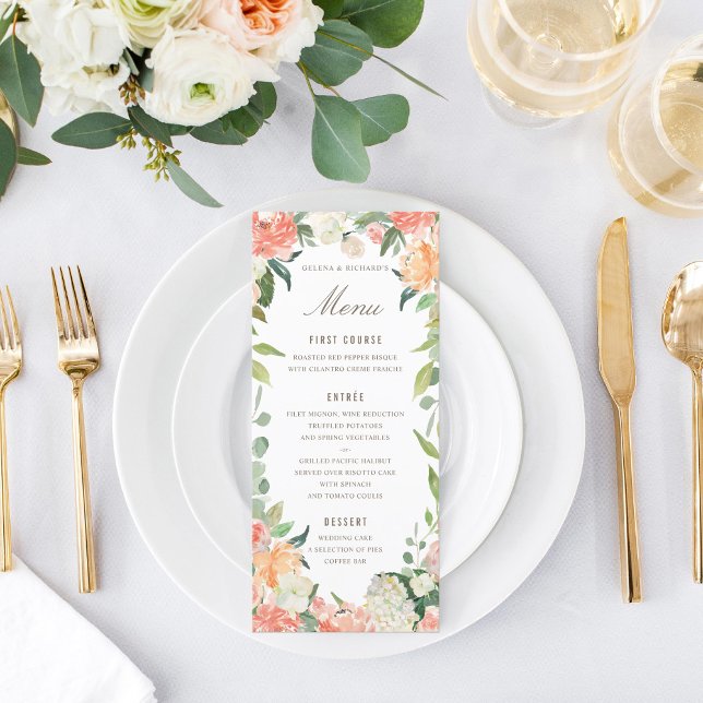 Menu Cardápio Floral de Aquarela em Rosa Primavera e Pê (Criador carregado)