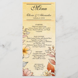 Menu Cardápio Floral de Aquarela Outonal Terracota Amar
