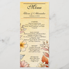 Menu Cardápio Floral de Aquarela Outonal Terracota Amar