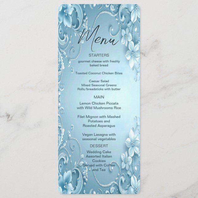 Menu Cardápio Floral Decorativo Azul (Frente)
