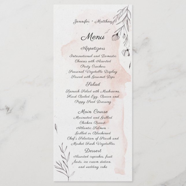Menu Cardápio Floral Moderno em Aquarela Bege e Cinza (Frente)