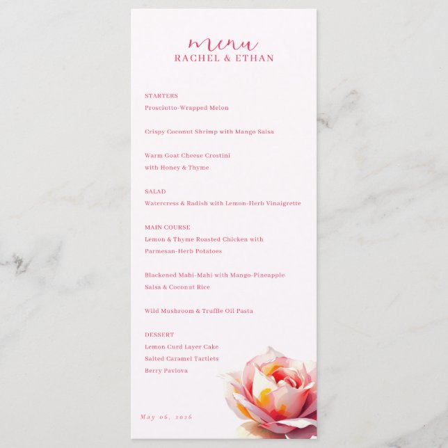 Menu Cardápio Floral Rosa Elegante (Frente)