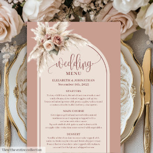 Menu Cardápio Floral Rosa Pastel Arco Romântico Pampas 