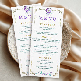 Menu Cardápio Floral Roxo Azul e Dourado