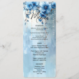 Menu Cardápio Flores Azuis e Pérolas