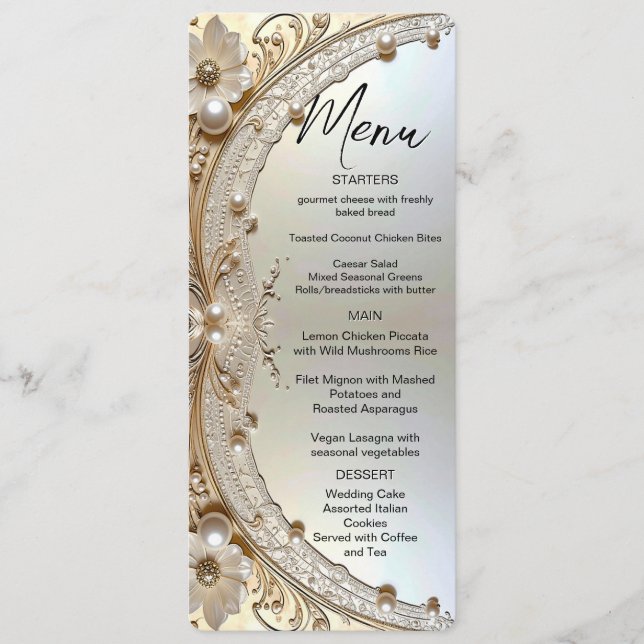 Menu Cardápio Flores Brancas Modernas Pérolas (Frente)