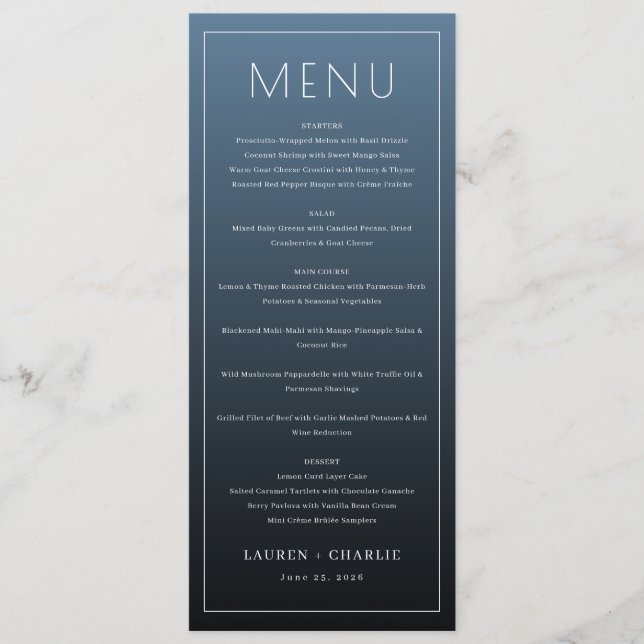 Menu Cardápio Formal Elegante Marinho (Frente)