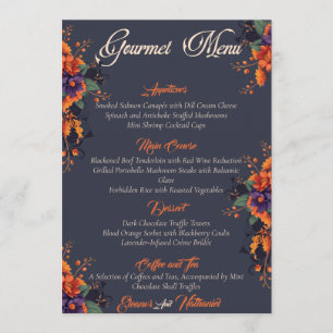 Menu cardápio gourmet Caveira Floral Gótico Elegante 3D