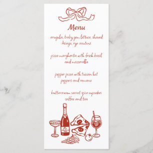 Menu Cardápio Ilustrado à Mão de Pizza e Vinho Funky