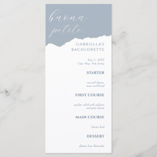 Menu Cardápio Italiano Dusty Blue para Despedida de Sol