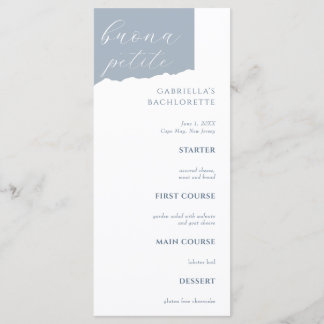 Menu Cardápio Italiano Dusty Blue para Despedida de Sol