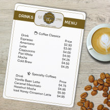 Cardápio Personalizado de Bebidas para Cafeteria P