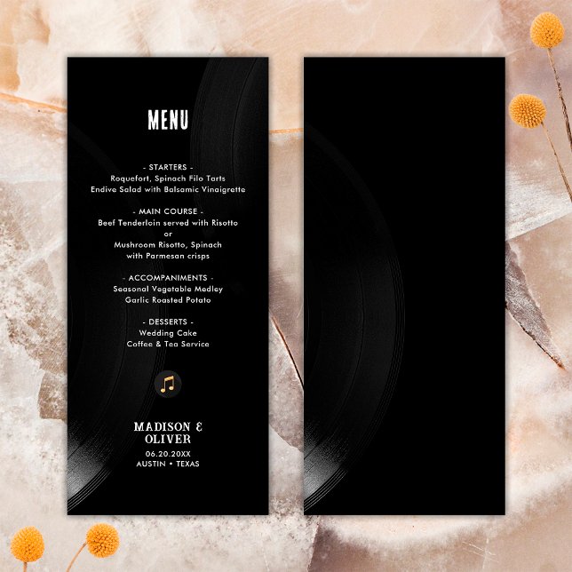 Menu Cardápio Personalizável de Casamento em Vinil Pret (Front/Back)