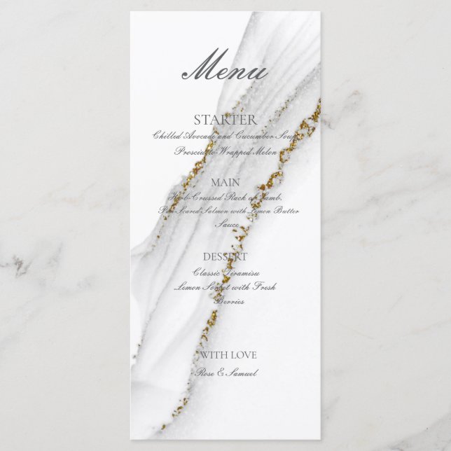 Menu Cardápio Plano Branco Feito à Mão com Tinta Alcoól (Frente)