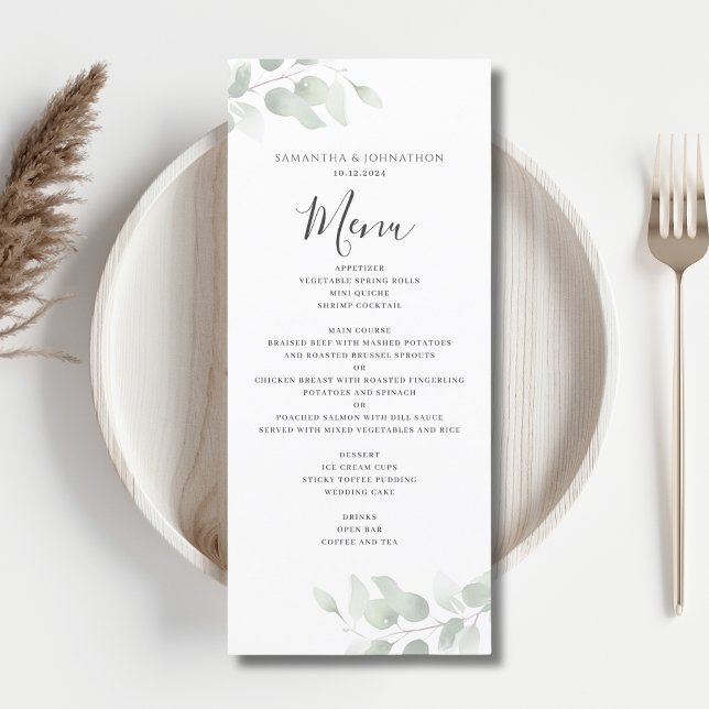 Menu Cardápio Plano de Casamento Aquarela com Folhagem  (Criador carregado)