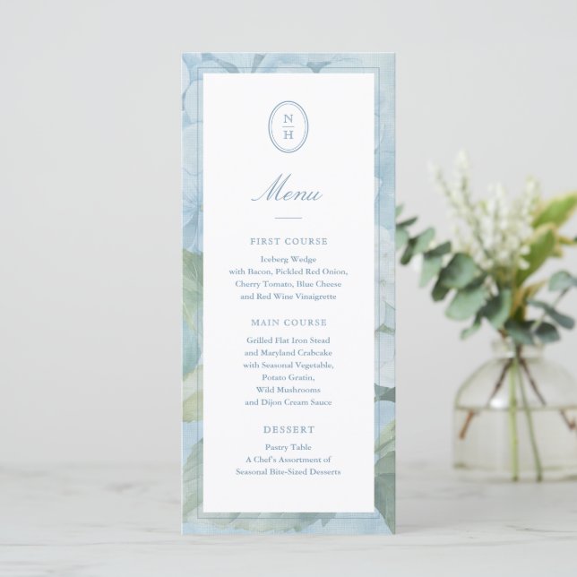 Menu Cardápio Plano de Casamento com Crista de Monogram (Em pé/Frente)